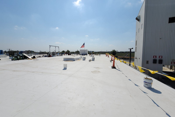 Protective TPO roofing membrane covering Ozinga operations